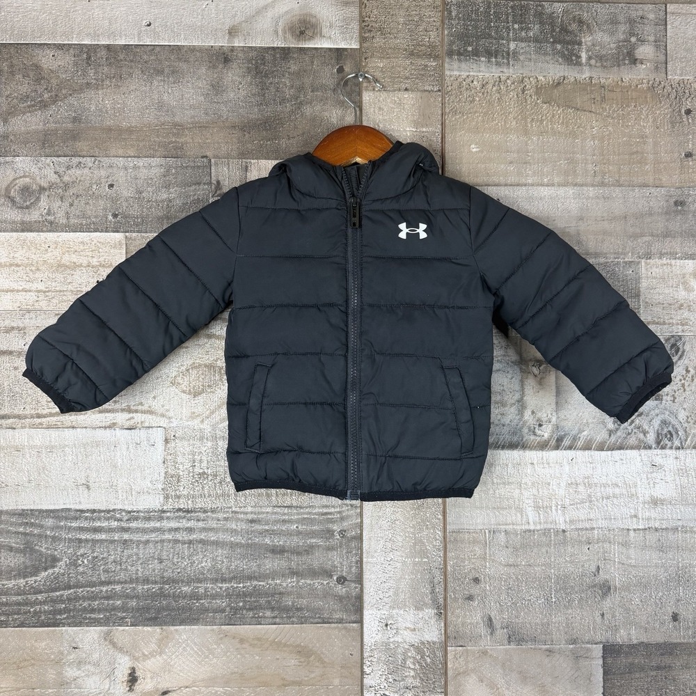 Under Armour Black Puffer Jacket With Hood Baby Size 18 Months Unisex Spellout